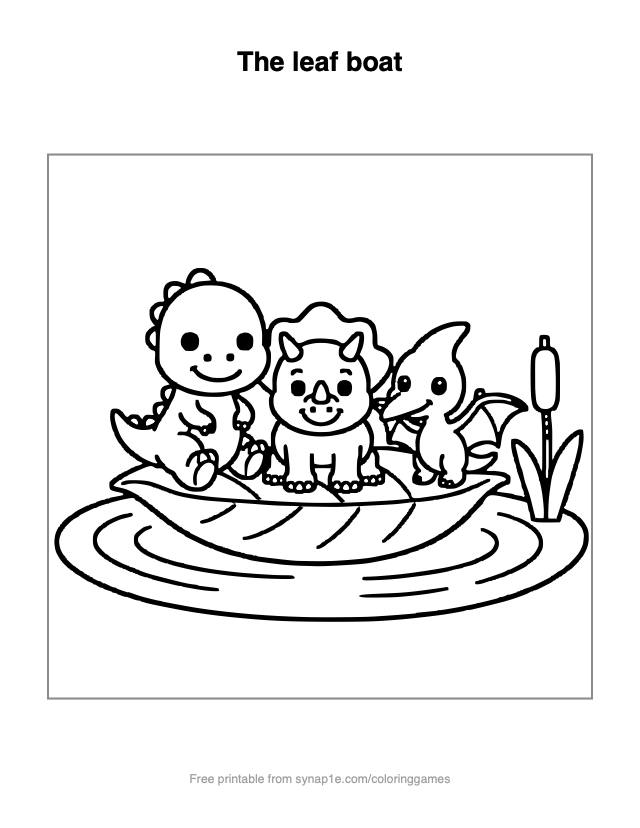 The leaf boat — free printable dinosaurs coloring page