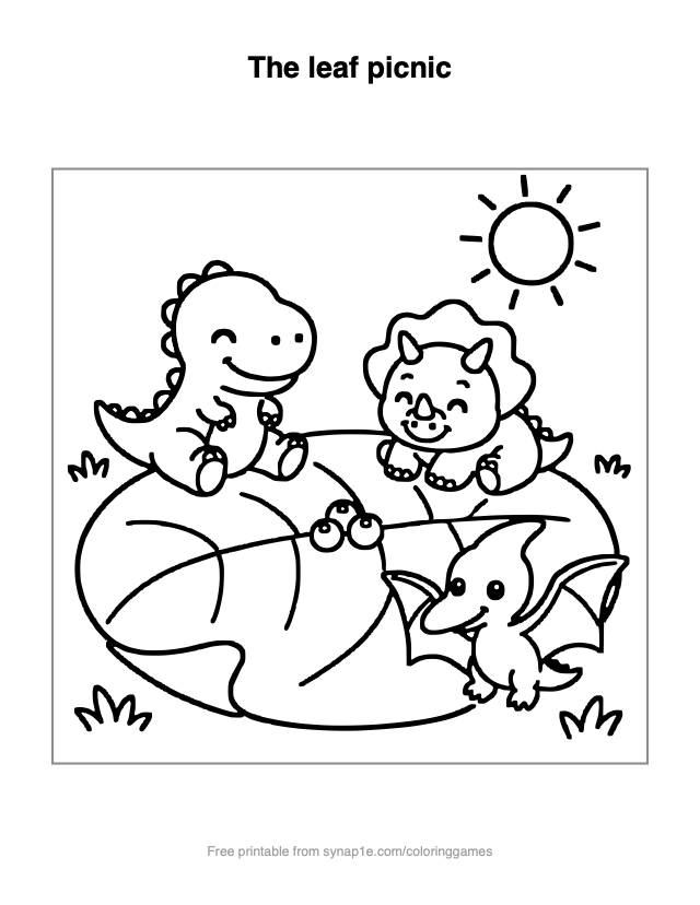 The leaf picnic — free printable dinosaurs coloring page