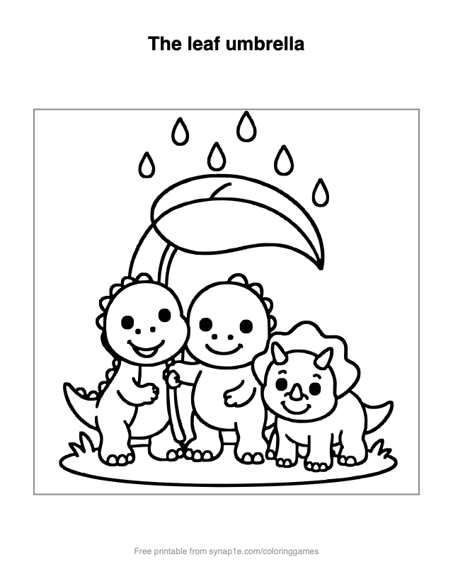 The leaf umbrella — free printable dinosaurs coloring page