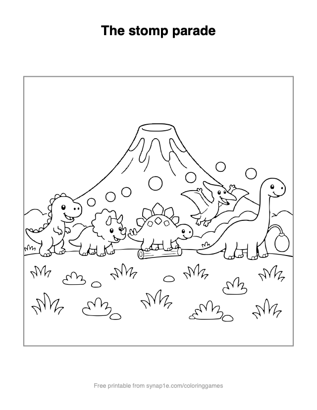 The stomp parade — free printable dinosaurs coloring page