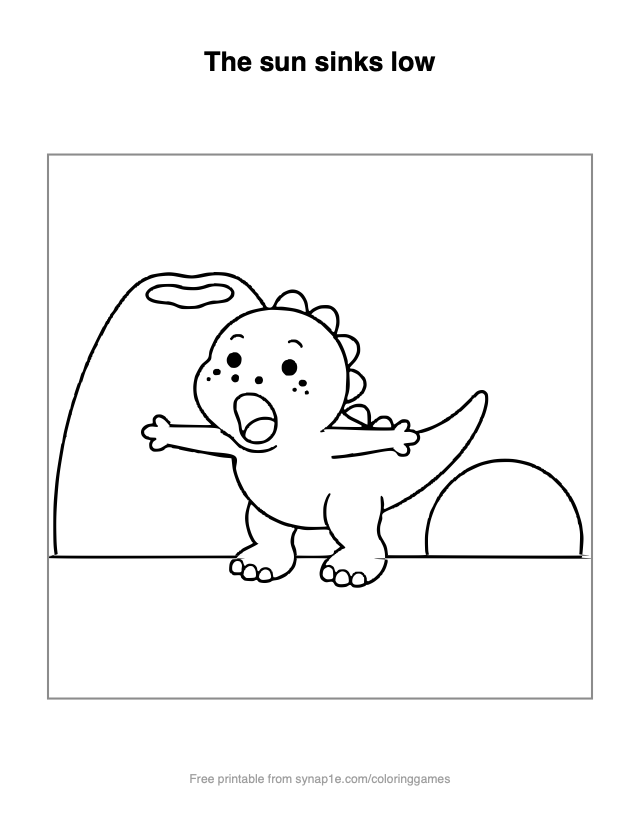 The sun sinks low — free printable dinosaurs coloring page