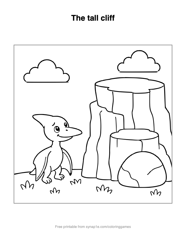 The tall cliff — free printable dinosaurs coloring page