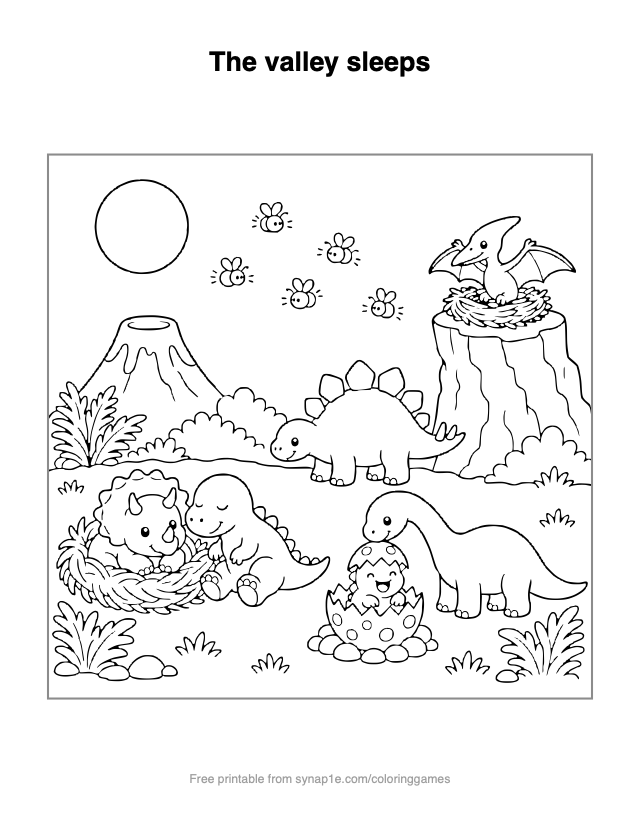 The valley sleeps — free printable dinosaurs coloring page