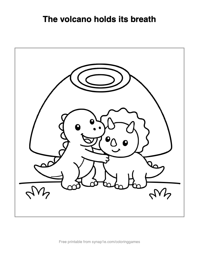 The volcano holds its breath — free printable dinosaurs coloring page