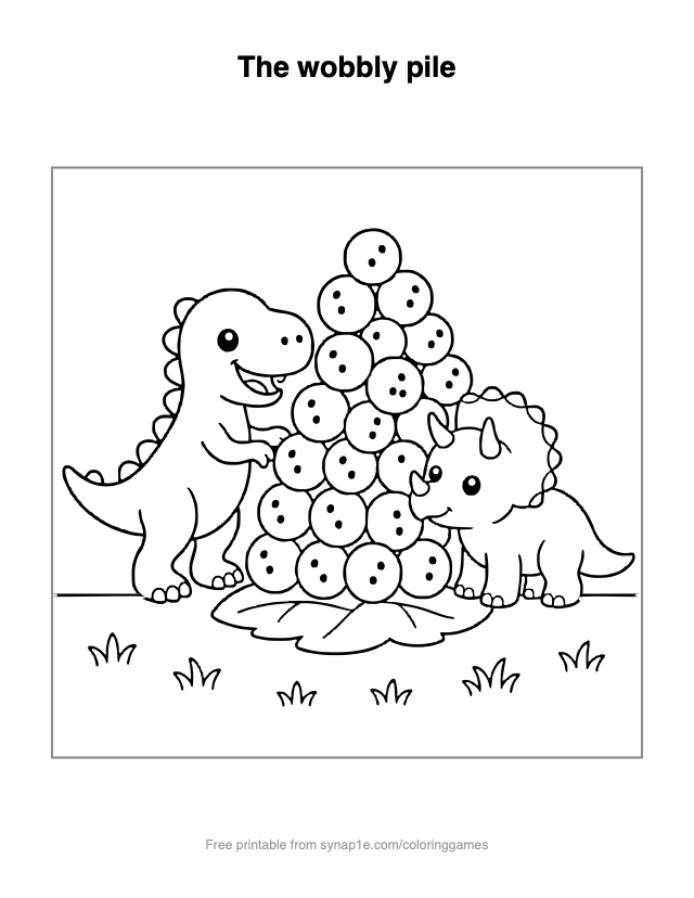 The wobbly pile — free printable dinosaurs coloring page