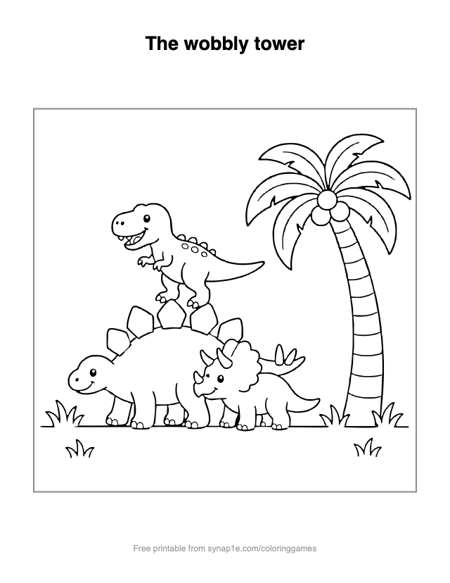 The wobbly tower — free printable dinosaurs coloring page