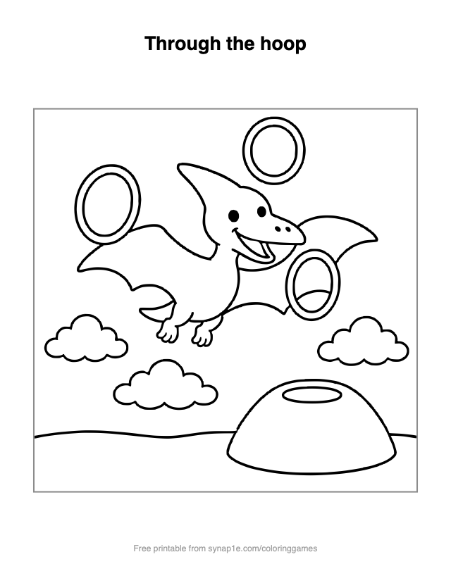 Through the hoop — free printable dinosaurs coloring page