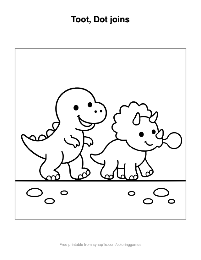 Toot, Dot joins — free printable dinosaurs coloring page