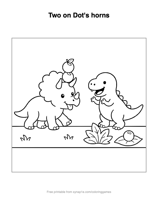 Two on Dot's horns — free printable dinosaurs coloring page