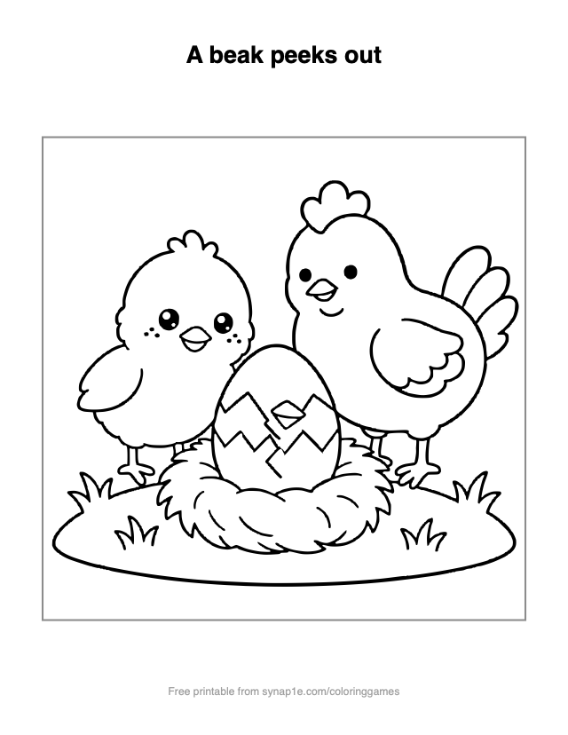 A beak peeks out — free printable farm coloring page