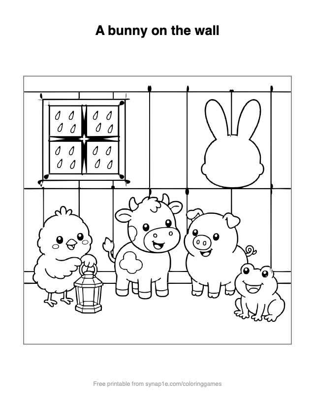 A bunny on the wall — free printable farm coloring page
