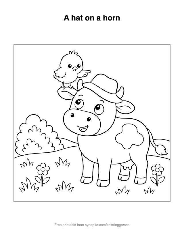 A hat on a horn — free printable farm coloring page