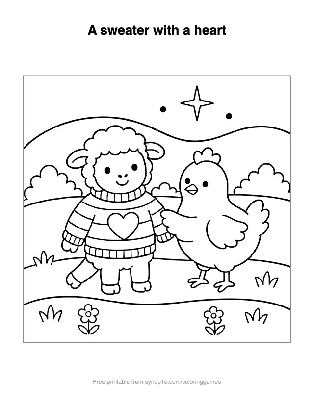 A sweater with a heart — free printable farm coloring page