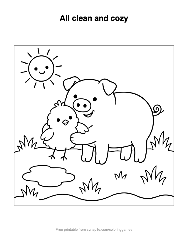 All clean and cozy — free printable farm coloring page