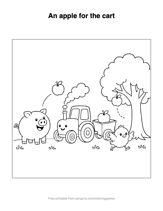 An apple for the cart — free printable farm coloring page