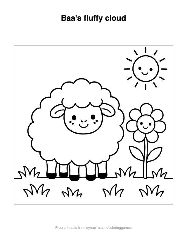 Baa's fluffy cloud — free printable farm coloring page
