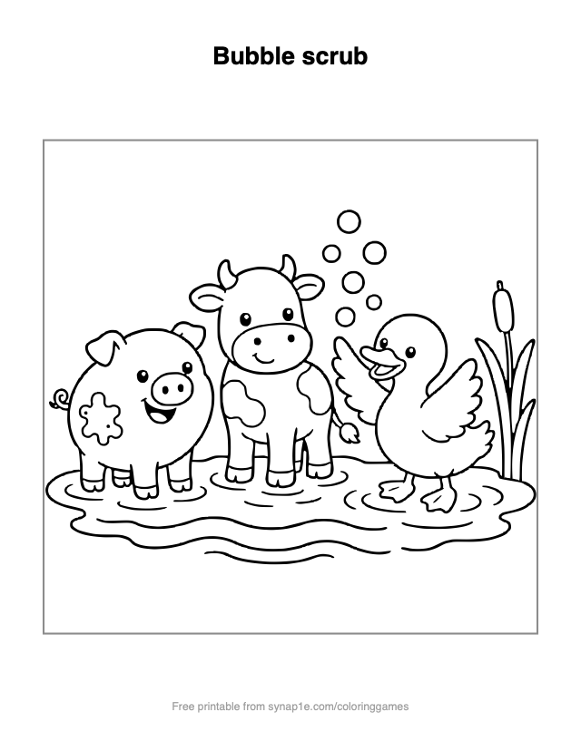 Bubble scrub — free printable farm coloring page