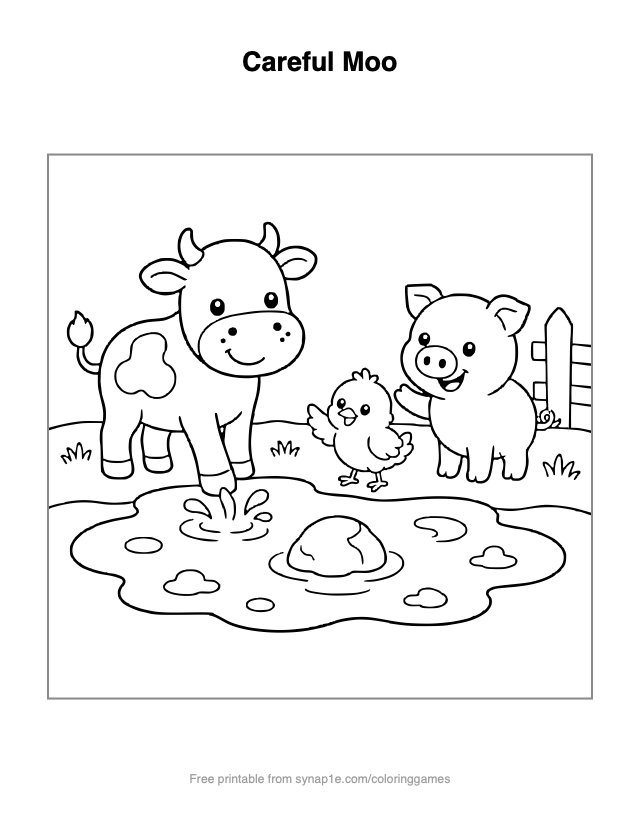 Careful Moo — free printable farm coloring page