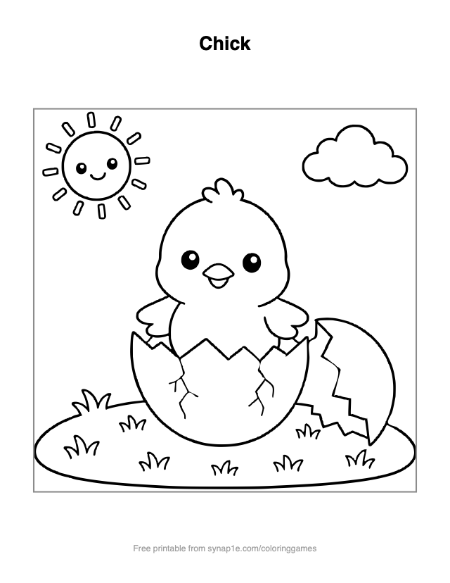 Chick — free printable farm coloring page