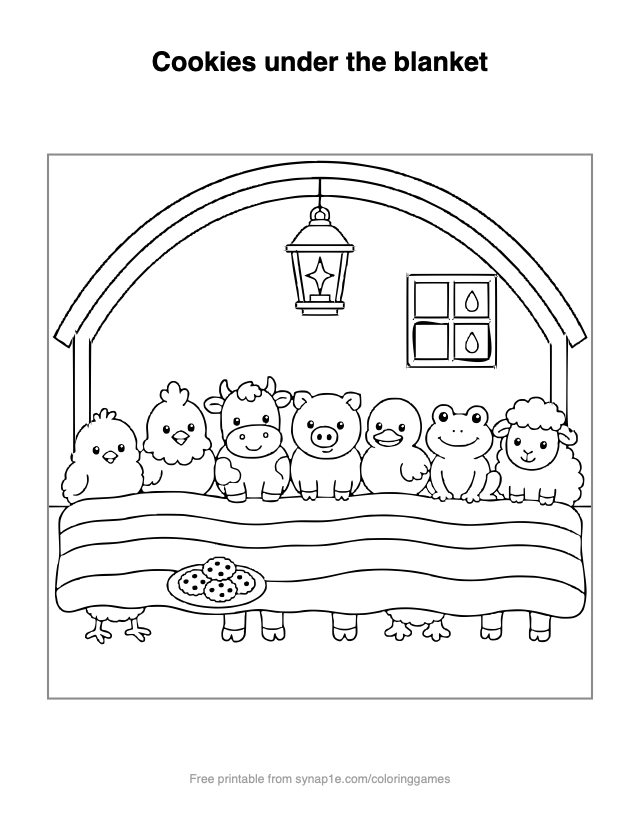 Cookies under the blanket — free printable farm coloring page