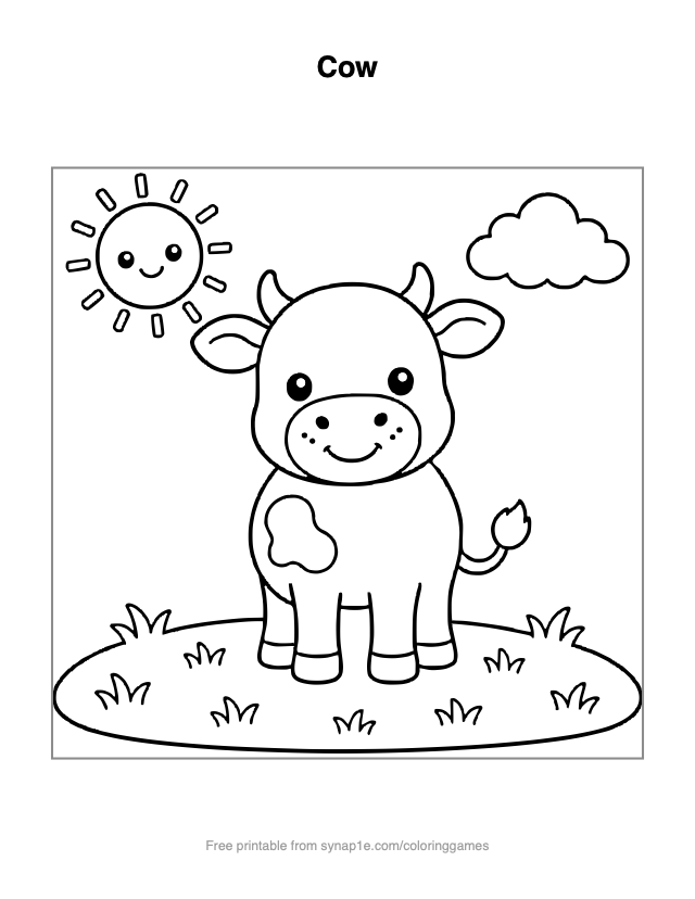 Cow — free printable farm coloring page