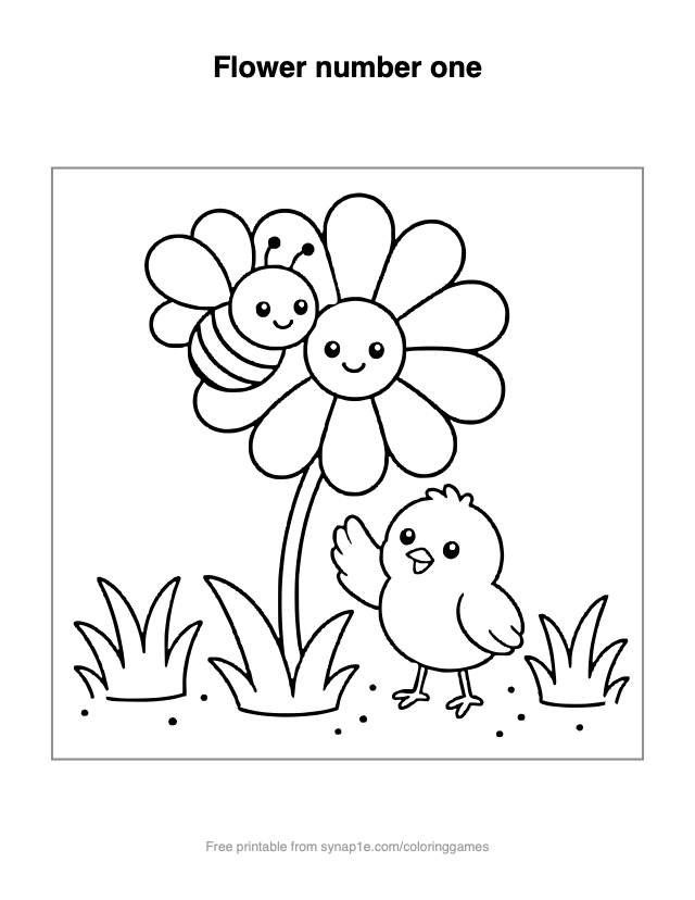 Flower number one — free printable farm coloring page