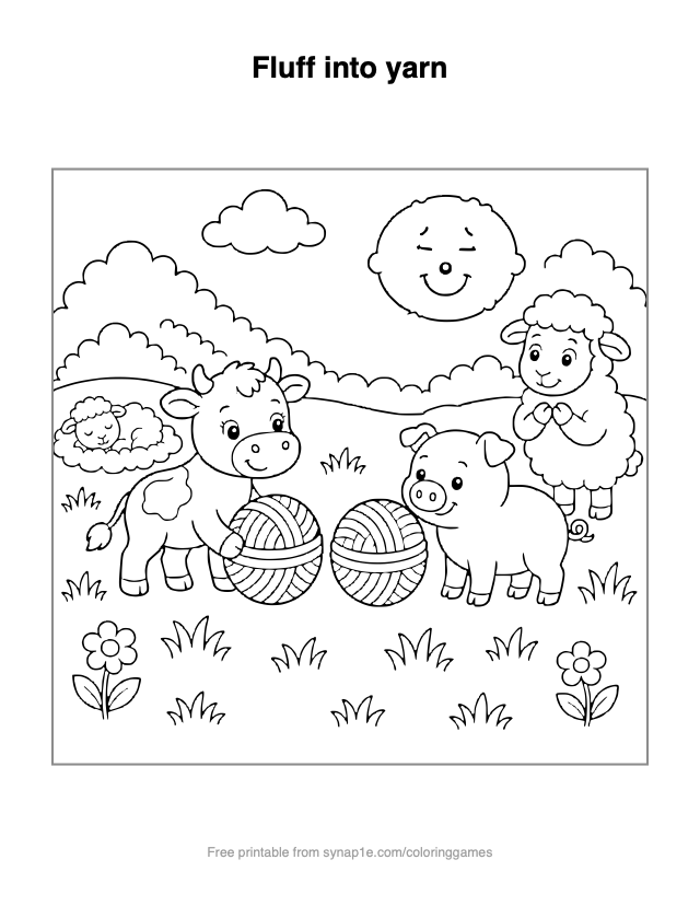 Fluff into yarn — free printable farm coloring page