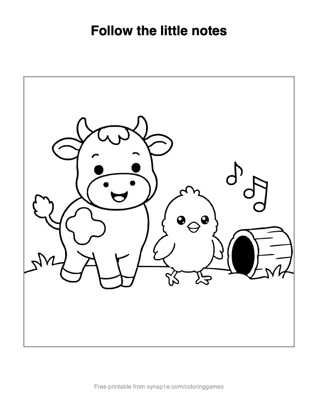 Follow the little notes — free printable farm coloring page