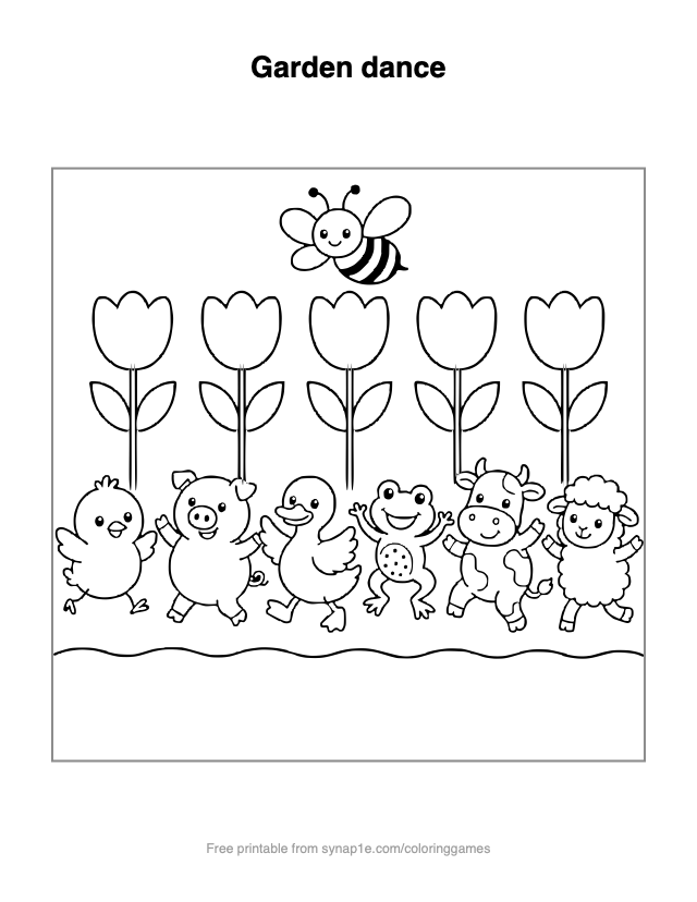 Garden dance — free printable farm coloring page
