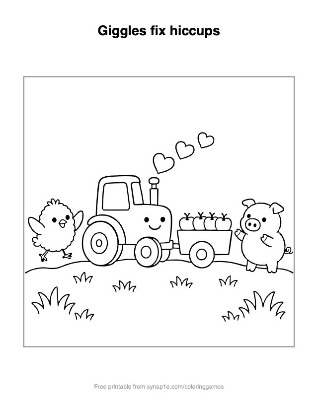 Giggles fix hiccups — free printable farm coloring page