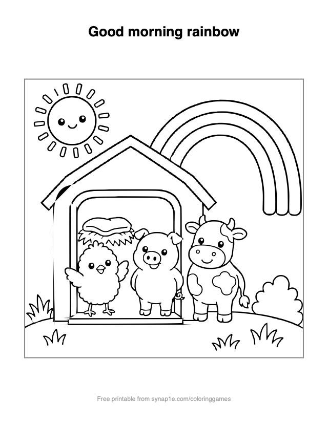 Good morning rainbow — free printable farm coloring page