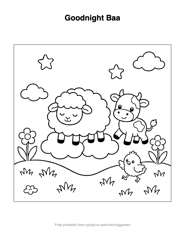 Goodnight Baa — free printable farm coloring page