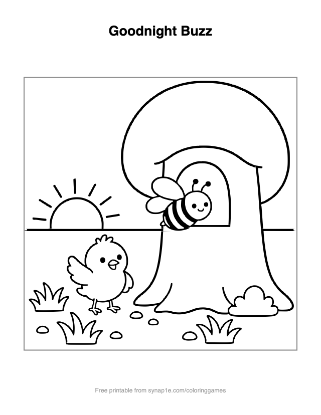 Goodnight Buzz — free printable farm coloring page