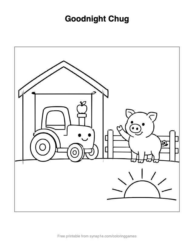 Goodnight Chug — free printable farm coloring page