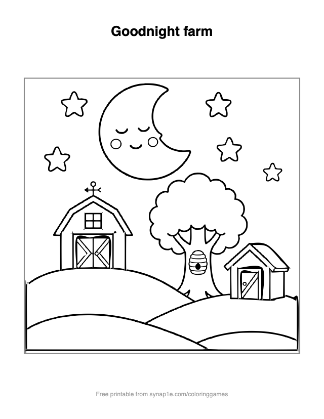 Goodnight farm — free printable farm coloring page
