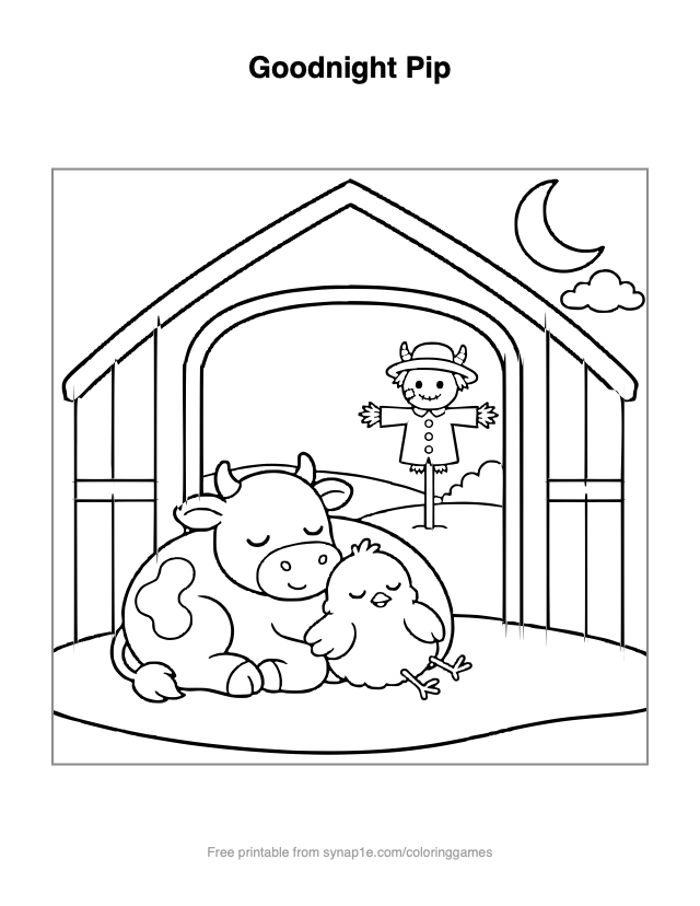 Goodnight Pip — free printable farm coloring page