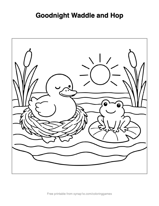 Goodnight Waddle and Hop — free printable farm coloring page