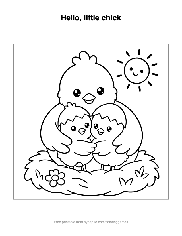 Hello, little chick — free printable farm coloring page