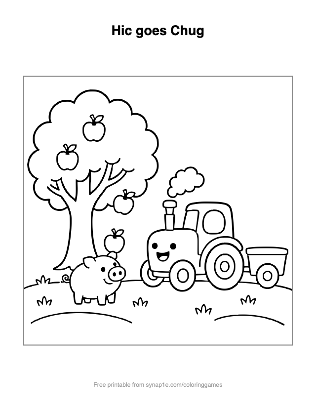 Hic goes Chug — free printable farm coloring page