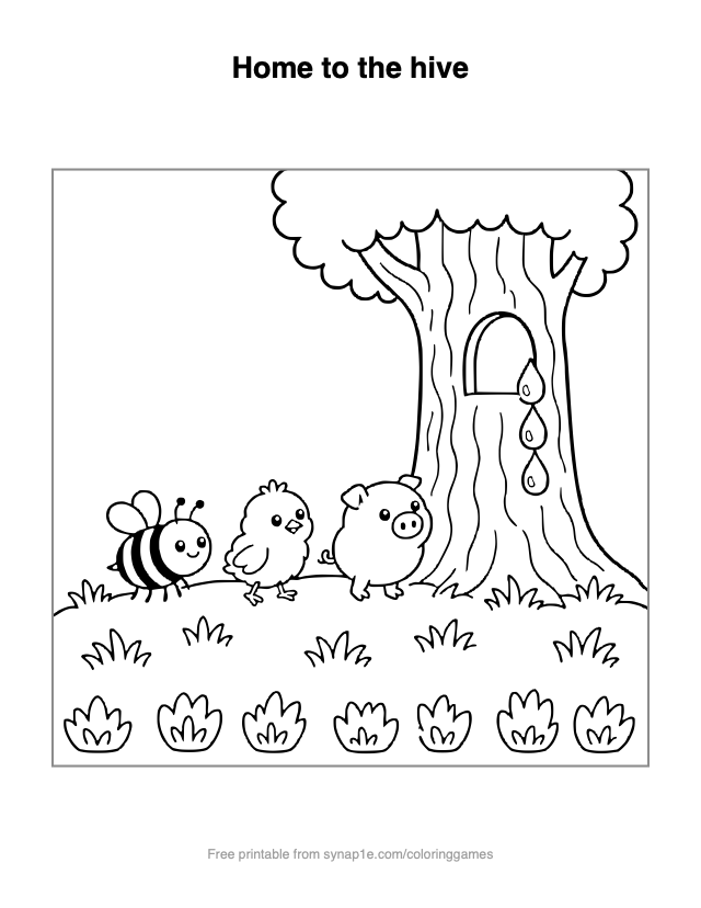 Home to the hive — free printable farm coloring page