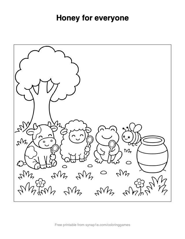 Honey for everyone — free printable farm coloring page