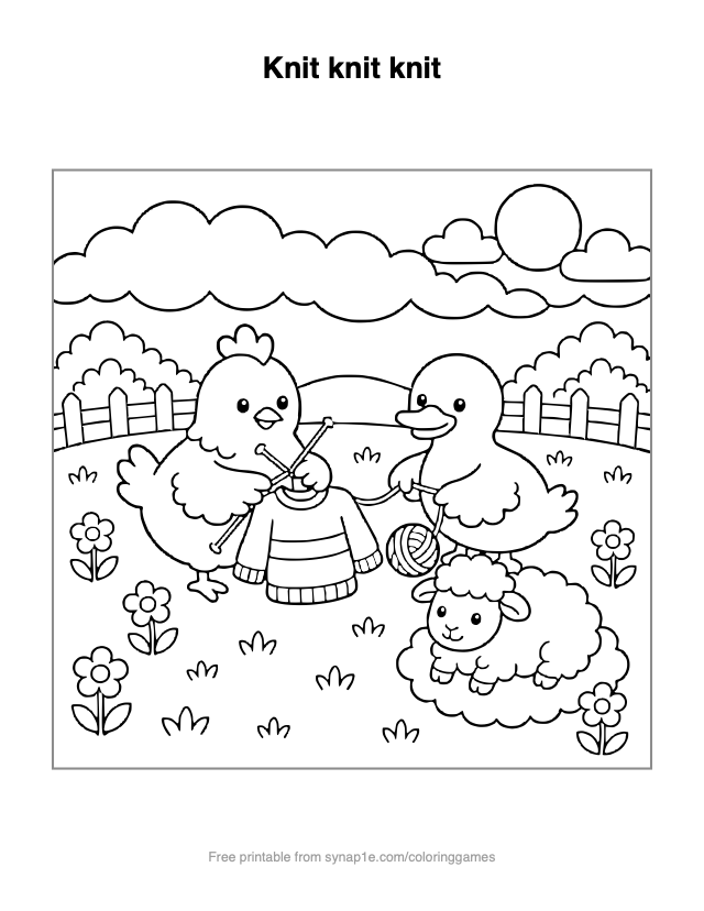 Knit knit knit — free printable farm coloring page