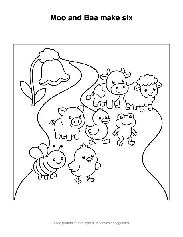 Moo and Baa make six — free printable farm coloring page