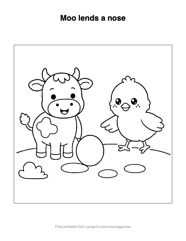 Moo lends a nose — free printable farm coloring page