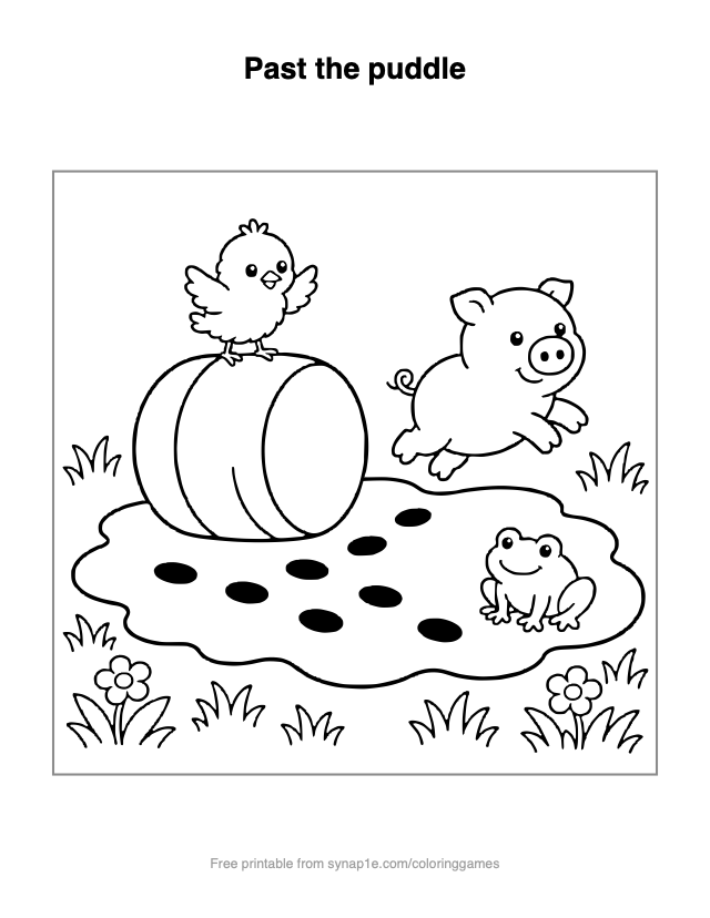 Past the puddle — free printable farm coloring page