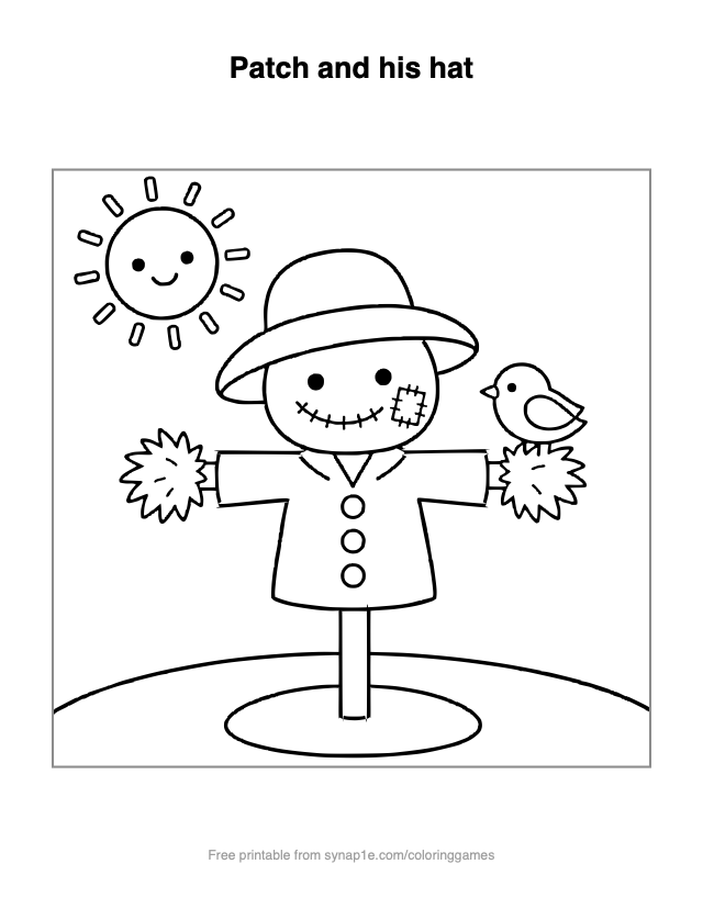 Patch and his hat — free printable farm coloring page