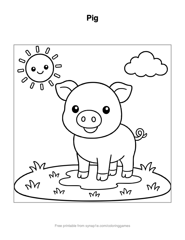 Pig — free printable farm coloring page