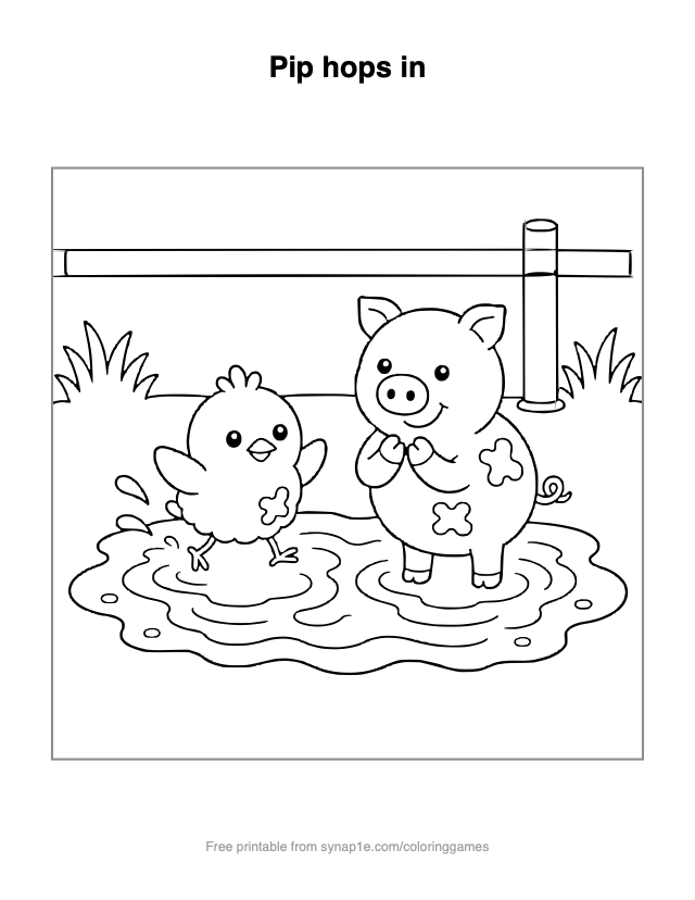 Pip hops in — free printable farm coloring page