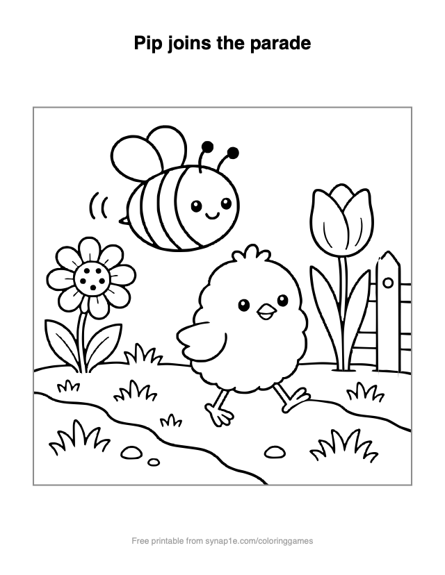 Pip joins the parade — free printable farm coloring page