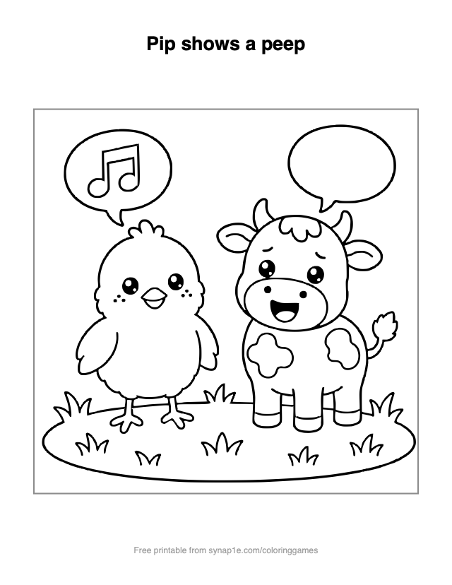 Pip shows a peep — free printable farm coloring page